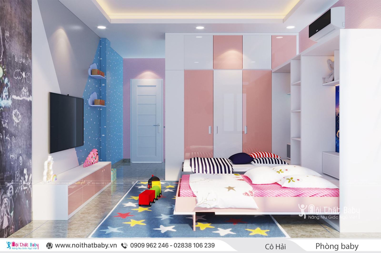 Thiết kế phòng ngủ đôi cho cho bé trai và bé gái cực đáng yêu